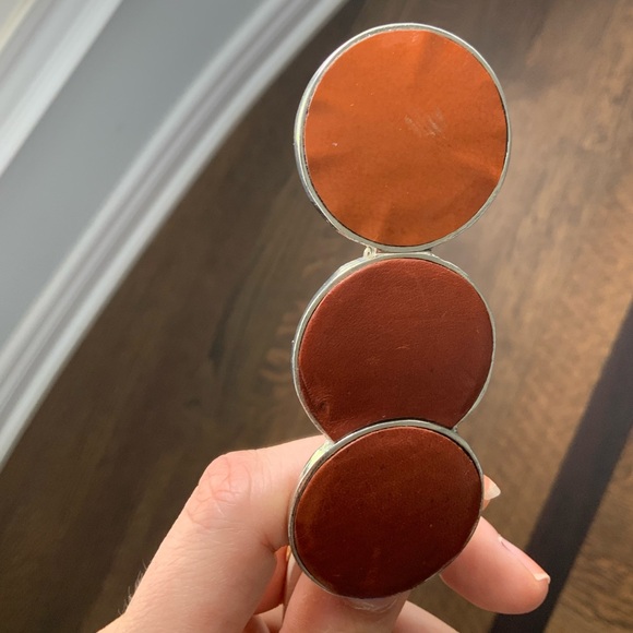 DOROTHEE SCHUMACHER FARFETCH Pebbled Cream Leather Brown Metal Disc Belt Size 85 - Picture 8 of 16